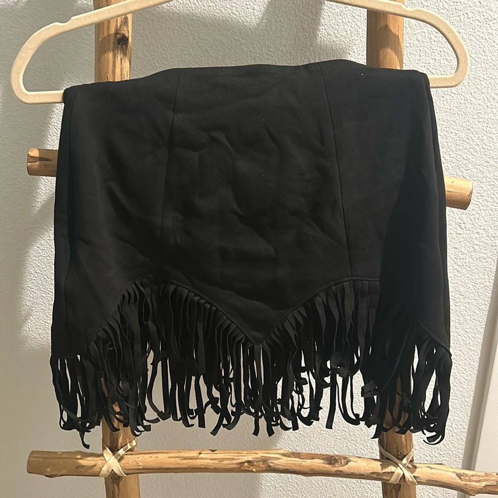 Black Mini Fringe Skirt